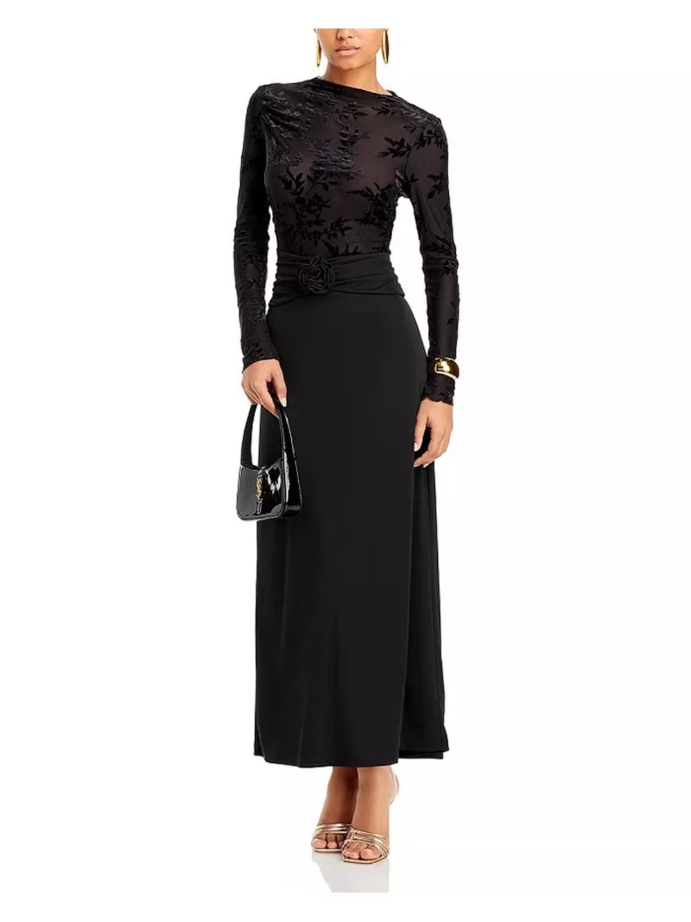 Wayf black maxi skirt with flower Detail
